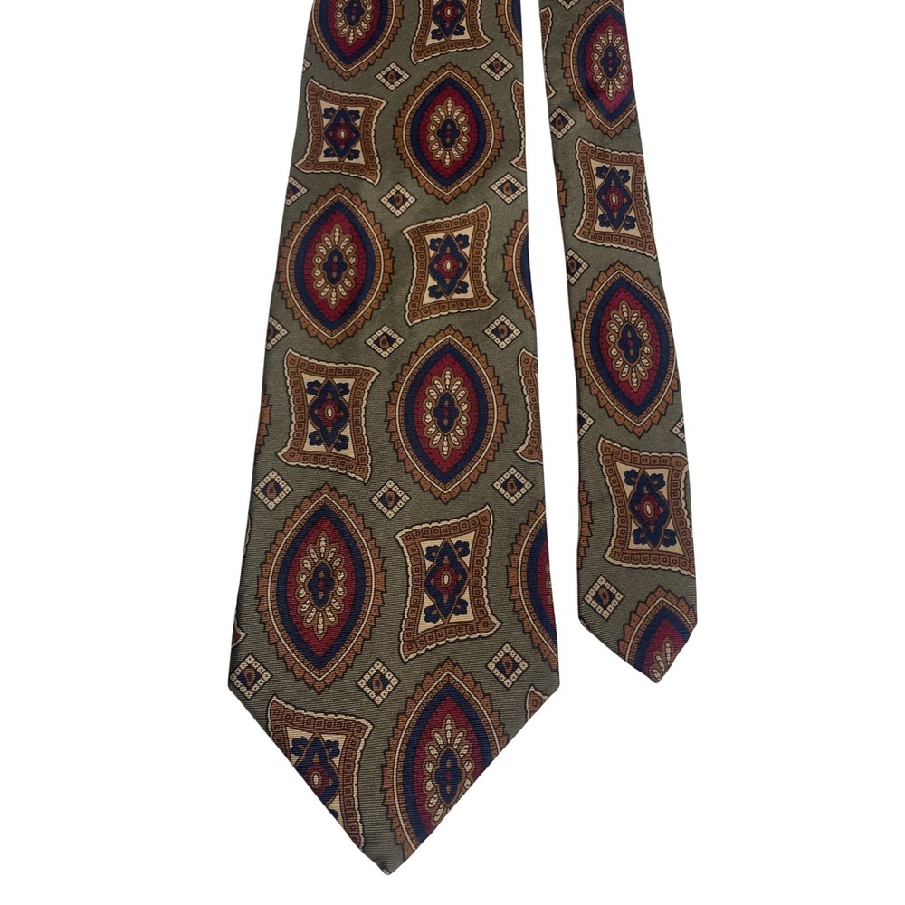 Vintage 80s/90s Christian Dior Monsieur Silk Olive Geometric Tie Men's OS